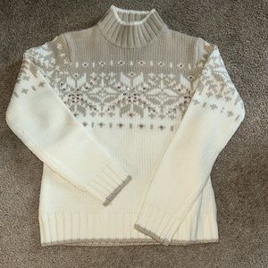 St. John's Bay Womens Mock Neck Long Sleeve Pullover Sweater Sparkle White/Tan M